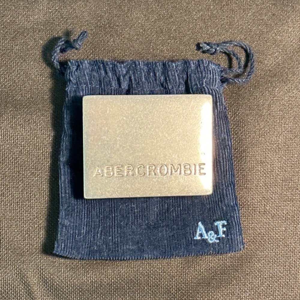 Abercrombie & Fitch Vintage Metal Belt Buckle Silver Plaque with Corduroy Pouch